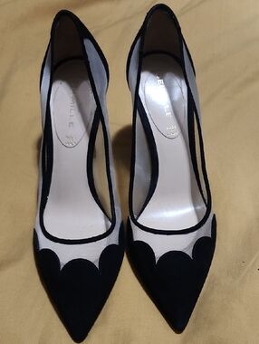 Elle Black Pointed Mesh Accent Pumps